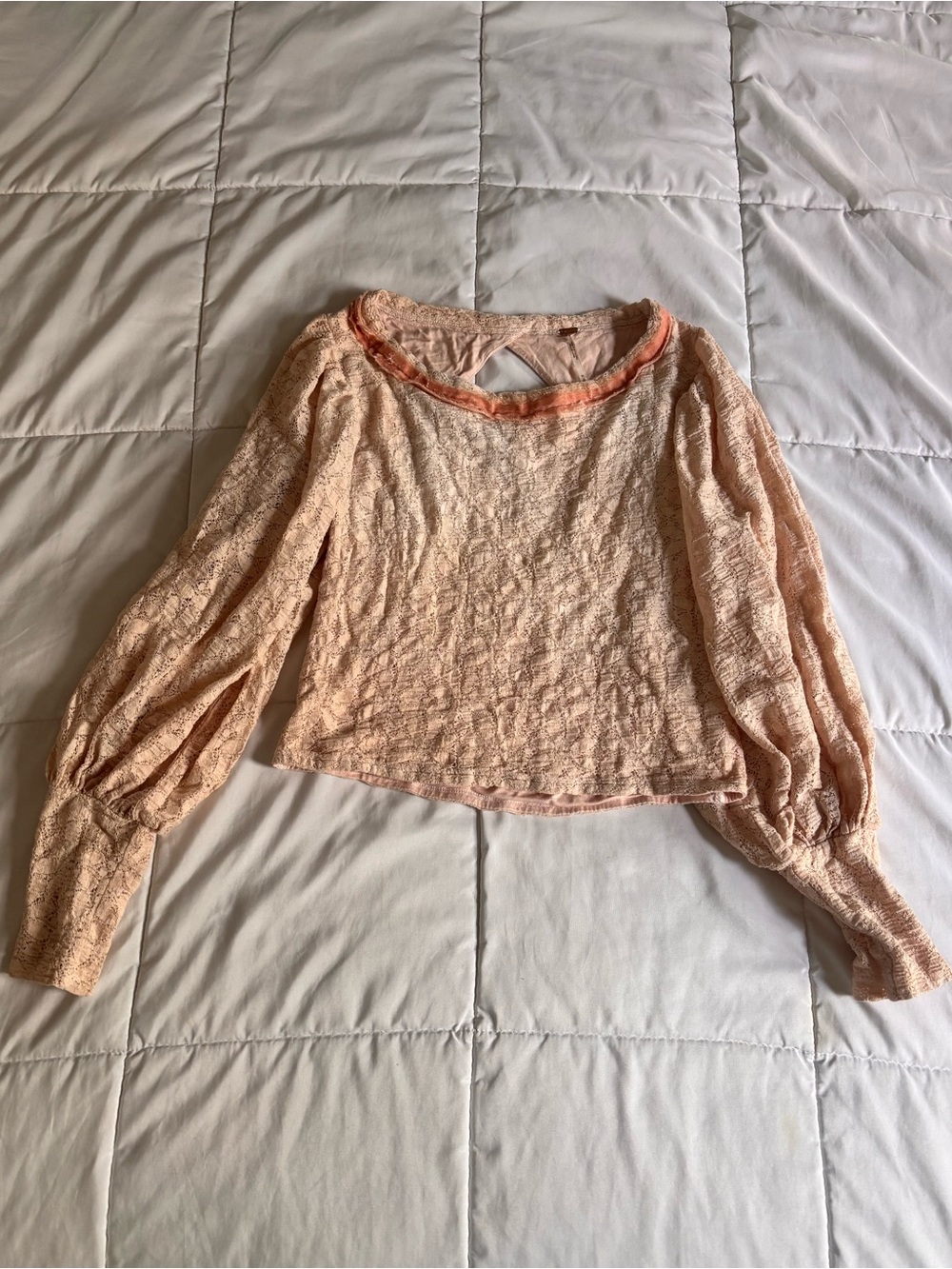 Free People Peach Lace Balloon-Sleeve Blouse